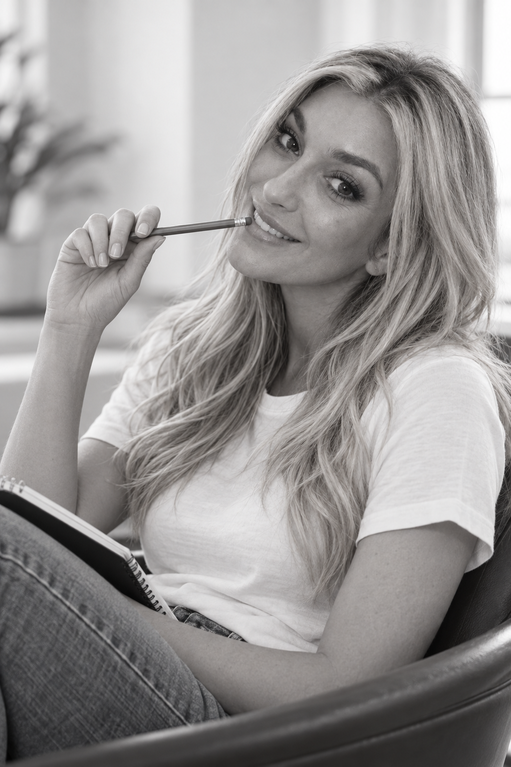 Stephanie of You360 Marketing with a pencil and notebook